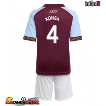 Camisa de Futebol Aston Villa Ezri Konsa #4 Equipamento Principal Infantil 2025-26 Manga Curta (+ Calças curtas)